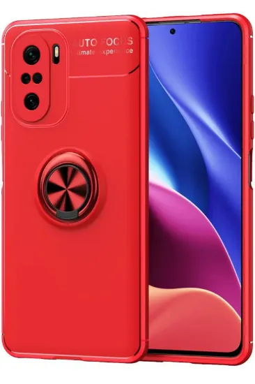 Newface Xiaomi Poco F3 Kılıf Range Yüzüklü Silikon - Kırmızı resmi