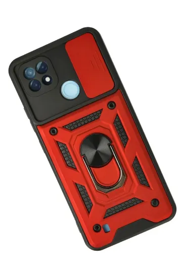 Newface Realme C21 Kılıf Pars Lens Yüzüklü Silikon - Kırmızı resmi