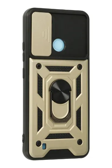 Newface Realme C21 Kılıf Pars Lens Yüzüklü Silikon - Gold resmi