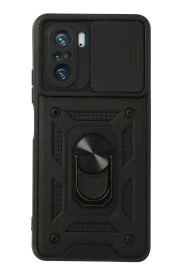 Newface Xiaomi Poco F3 Kılıf Pars Lens Yüzüklü Silikon - Siyah resmi
