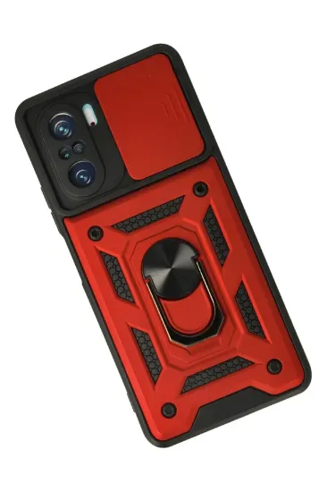 Newface Xiaomi Poco F3 Kılıf Pars Lens Yüzüklü Silikon - Kırmızı resmi