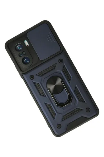 Newface Xiaomi Poco F3 Kılıf Pars Lens Yüzüklü Silikon - Lacivert resmi