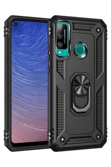 Newface Huawei P40 Lite E Kılıf Sofya Yüzüklü Silikon Kapak - Siyah resmi