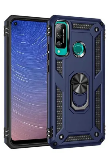 Newface Huawei P40 Lite E Kılıf Sofya Yüzüklü Silikon Kapak - Lacivert resmi