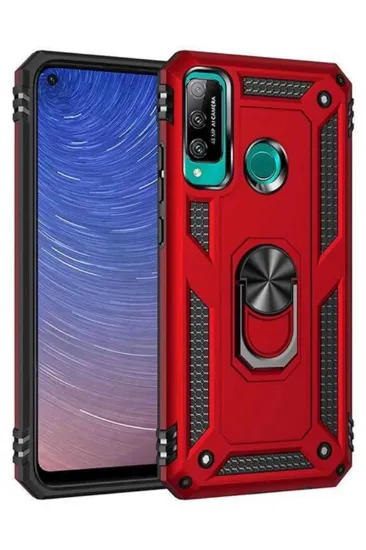 Newface Huawei P40 Lite E Kılıf Sofya Yüzüklü Silikon Kapak - Kırmızı resmi