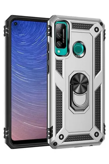 Newface Huawei P40 Lite E Kılıf Sofya Yüzüklü Silikon Kapak - Gümüş resmi