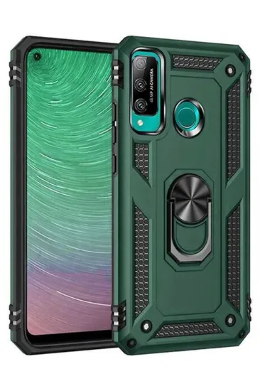 Newface Huawei P40 Lite E Kılıf Sofya Yüzüklü Silikon Kapak - Yeşil resmi