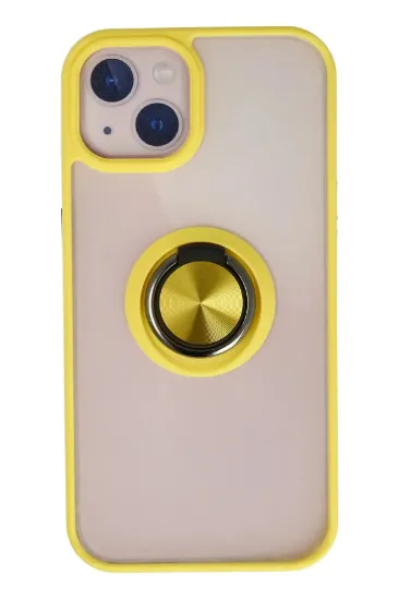 Newface iPhone 15 Kılıf Montreal Yüzüklü Silikon Kapak - Sarı resmi