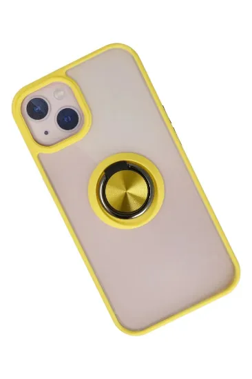 Newface iPhone 15 Kılıf Montreal Yüzüklü Silikon Kapak - Sarı resmi