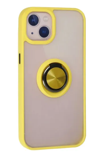 Newface iPhone 15 Kılıf Montreal Yüzüklü Silikon Kapak - Sarı resmi