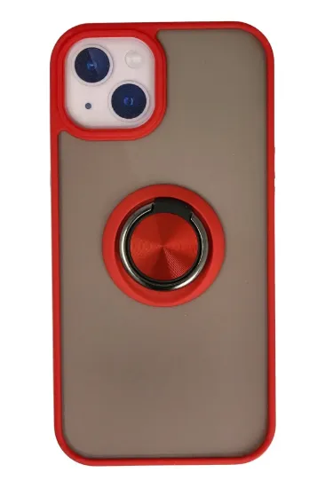 Newface iPhone 15 Kılıf Montreal Yüzüklü Silikon Kapak - Kırmızı resmi