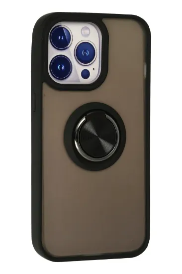 Newface iPhone 15 Pro Kılıf Montreal Yüzüklü Silikon Kapak - Siyah resmi
