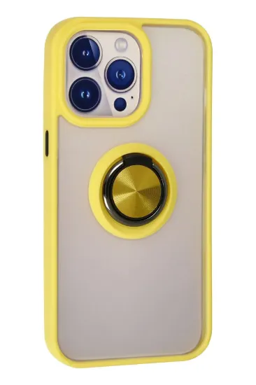 Newface iPhone 15 Pro Kılıf Montreal Yüzüklü Silikon Kapak - Sarı resmi
