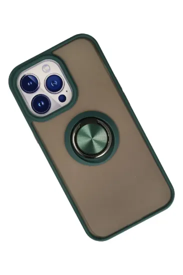 Newface iPhone 15 Pro Max Kılıf Montreal Yüzüklü Silikon Kapak - Yeşil resmi