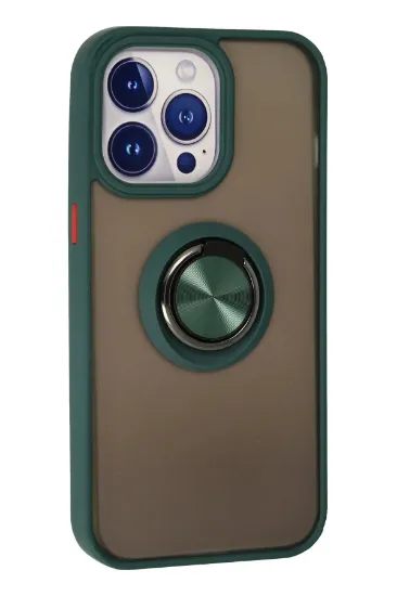 Newface iPhone 15 Pro Max Kılıf Montreal Yüzüklü Silikon Kapak - Yeşil resmi