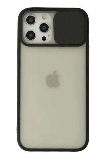 Newface iPhone 12 Pro Max Kılıf Palm Buzlu Kamera Sürgülü Silikon - Siyah resmi