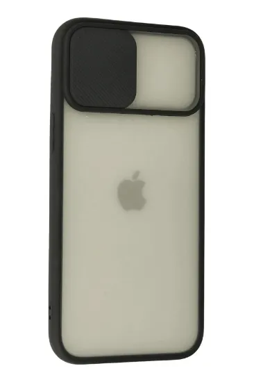 Newface iPhone 12 Pro Max Kılıf Palm Buzlu Kamera Sürgülü Silikon - Siyah resmi