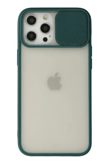 Newface iPhone 12 Pro Max Kılıf Palm Buzlu Kamera Sürgülü Silikon - Yeşil resmi