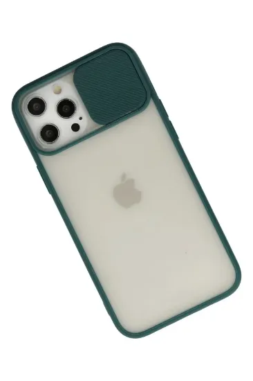 Newface iPhone 12 Pro Max Kılıf Palm Buzlu Kamera Sürgülü Silikon - Yeşil resmi