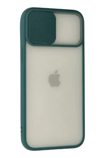 Newface iPhone 12 Pro Max Kılıf Palm Buzlu Kamera Sürgülü Silikon - Yeşil resmi