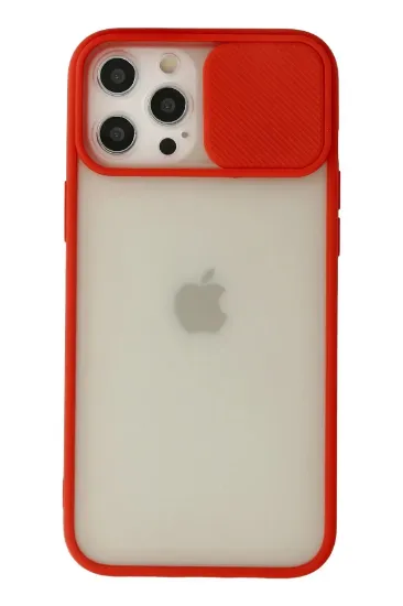 Newface iPhone 12 Pro Max Kılıf Palm Buzlu Kamera Sürgülü Silikon - Kırmızı resmi