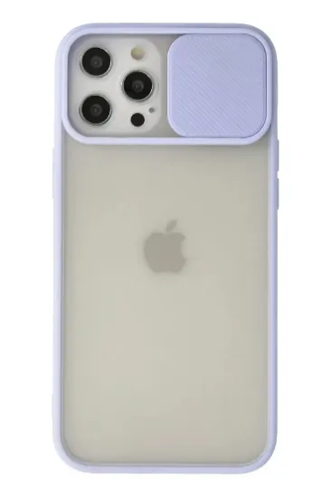 Newface iPhone 12 Pro Max Kılıf Palm Buzlu Kamera Sürgülü Silikon - Lila resmi