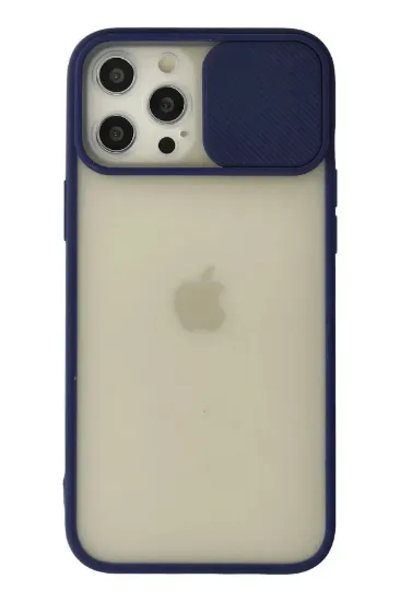 Newface iPhone 12 Pro Max Kılıf Palm Buzlu Kamera Sürgülü Silikon - Lacivert resmi