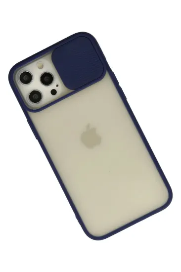 Newface iPhone 12 Pro Max Kılıf Palm Buzlu Kamera Sürgülü Silikon - Lacivert resmi