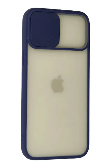 Newface iPhone 12 Pro Max Kılıf Palm Buzlu Kamera Sürgülü Silikon - Lacivert resmi