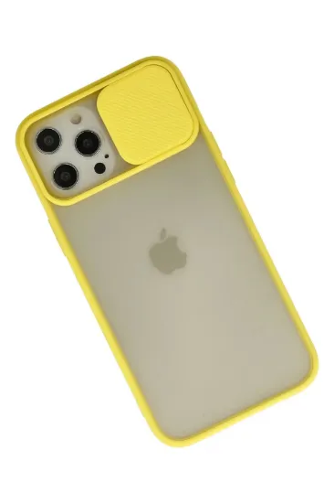 Newface iPhone 12 Pro Max Kılıf Palm Buzlu Kamera Sürgülü Silikon - Sarı resmi