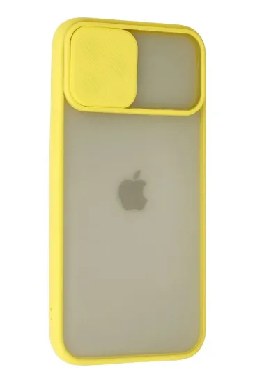 Newface iPhone 12 Pro Max Kılıf Palm Buzlu Kamera Sürgülü Silikon - Sarı resmi