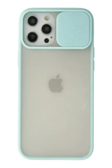 Newface iPhone 12 Pro Max Kılıf Palm Buzlu Kamera Sürgülü Silikon - Turkuaz resmi