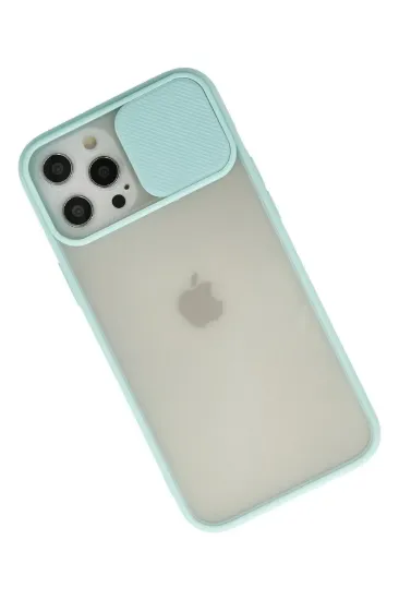 Newface iPhone 12 Pro Max Kılıf Palm Buzlu Kamera Sürgülü Silikon - Turkuaz resmi