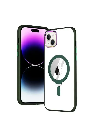 Newface iPhone 15 Kılıf Mudo Magneticsafe Standlı Kapak - Köknar Yeşili resmi
