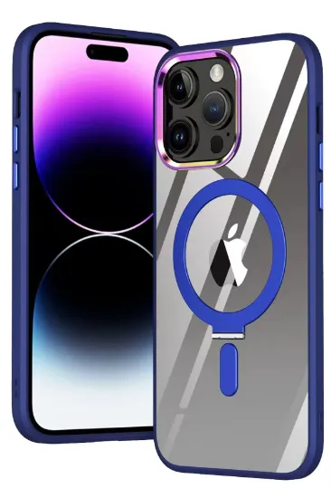 Newface iPhone 15 Pro Max Kılıf Mudo Magneticsafe Standlı Kapak - Lacivert resmi