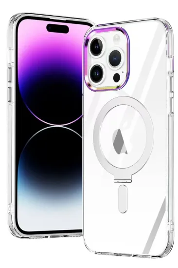 Newface iPhone 15 Pro Max Kılıf Mudo Magneticsafe Standlı Kapak - Şeffaf resmi