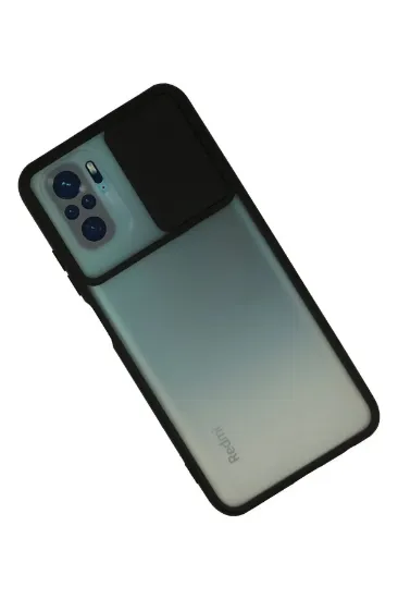 Newface Xiaomi Redmi Note 10 Kılıf Palm Buzlu Kamera Sürgülü Silikon - Siyah resmi