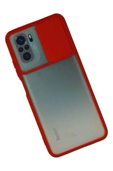 Newface Xiaomi Redmi Note 10 Kılıf Palm Buzlu Kamera Sürgülü Silikon - Kırmızı resmi
