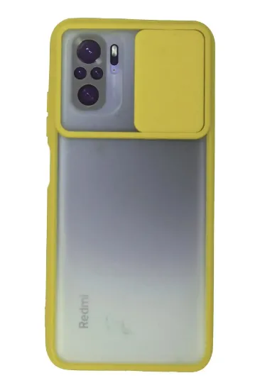 Newface Xiaomi Redmi Note 10 Kılıf Palm Buzlu Kamera Sürgülü Silikon - Sarı resmi