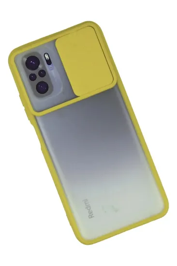 Newface Xiaomi Redmi Note 10 Kılıf Palm Buzlu Kamera Sürgülü Silikon - Sarı resmi