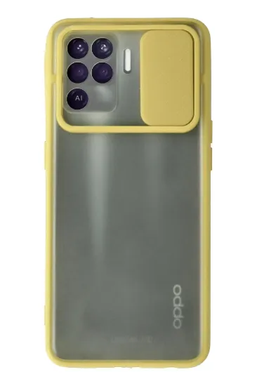 Newface Oppo Reno 5 Lite Kılıf Palm Buzlu Kamera Sürgülü Silikon - Sarı resmi