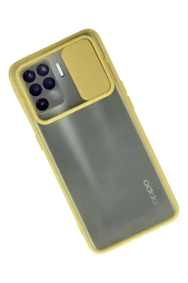 Newface Oppo Reno 5 Lite Kılıf Palm Buzlu Kamera Sürgülü Silikon - Sarı resmi