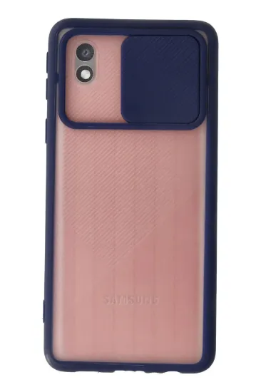 Newface Samsung Galaxy A01 Core Kılıf Palm Buzlu Kamera Sürgülü Silikon - Lacivert resmi
