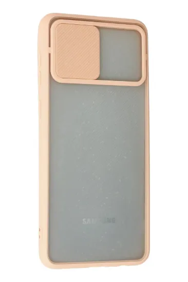 Newface Samsung Galaxy A02 Kılıf Palm Buzlu Kamera Sürgülü Silikon - Pembe resmi