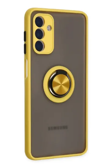 Newface Samsung Galaxy A04S Kılıf Montreal Yüzüklü Silikon Kapak - Sarı resmi