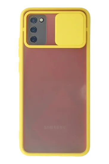 Newface Samsung Galaxy A02S Kılıf Palm Buzlu Kamera Sürgülü Silikon - Sarı resmi