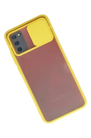 Newface Samsung Galaxy A02S Kılıf Palm Buzlu Kamera Sürgülü Silikon - Sarı resmi