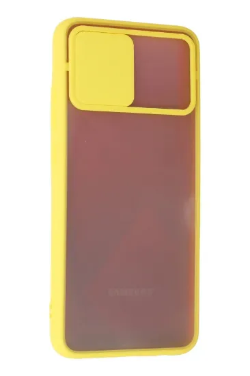 Newface Samsung Galaxy A02S Kılıf Palm Buzlu Kamera Sürgülü Silikon - Sarı resmi