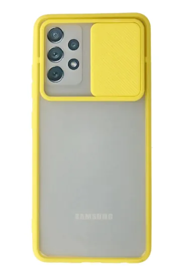 Newface Samsung Galaxy A32 Kılıf Palm Buzlu Kamera Sürgülü Silikon - Sarı resmi