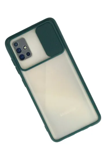 Newface Samsung Galaxy A51 Kılıf Palm Buzlu Kamera Sürgülü Silikon - Yeşil resmi